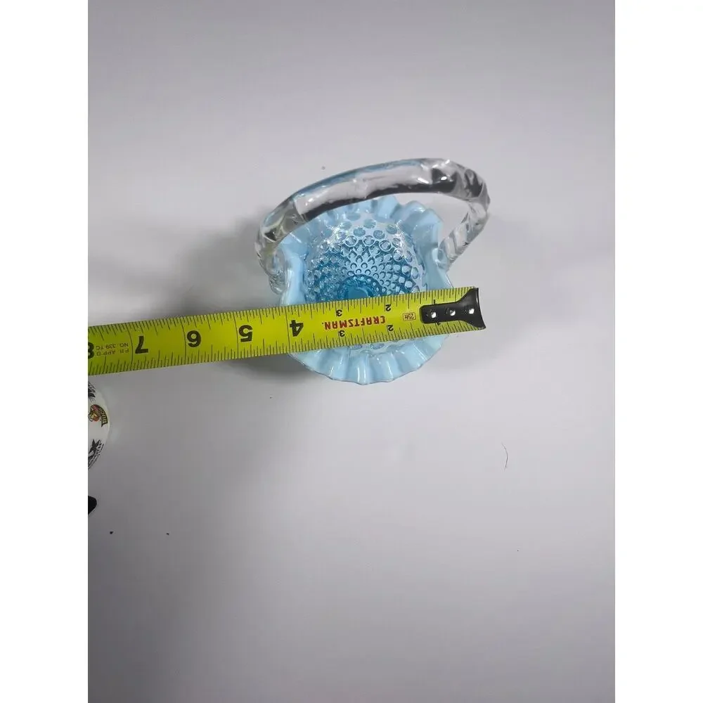 Vintage Fenton Small Hobnail Basket Teal blue with Opalescent Edge